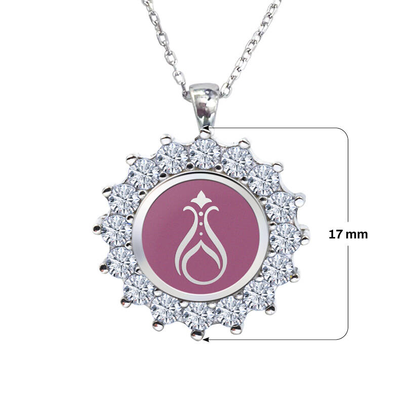 925 Ayar Zirkon Taşlı Kadın Gümüş Kolye - Serhendi Logolu - Gülistan Kolye M2 Pembe - 2