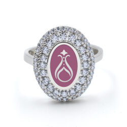 925 Ayar Zirkon Taşlı Kadın Gümüş Yüzük - Serhendi Logolu - Gülistan Yüzük M1 Pembe - 3