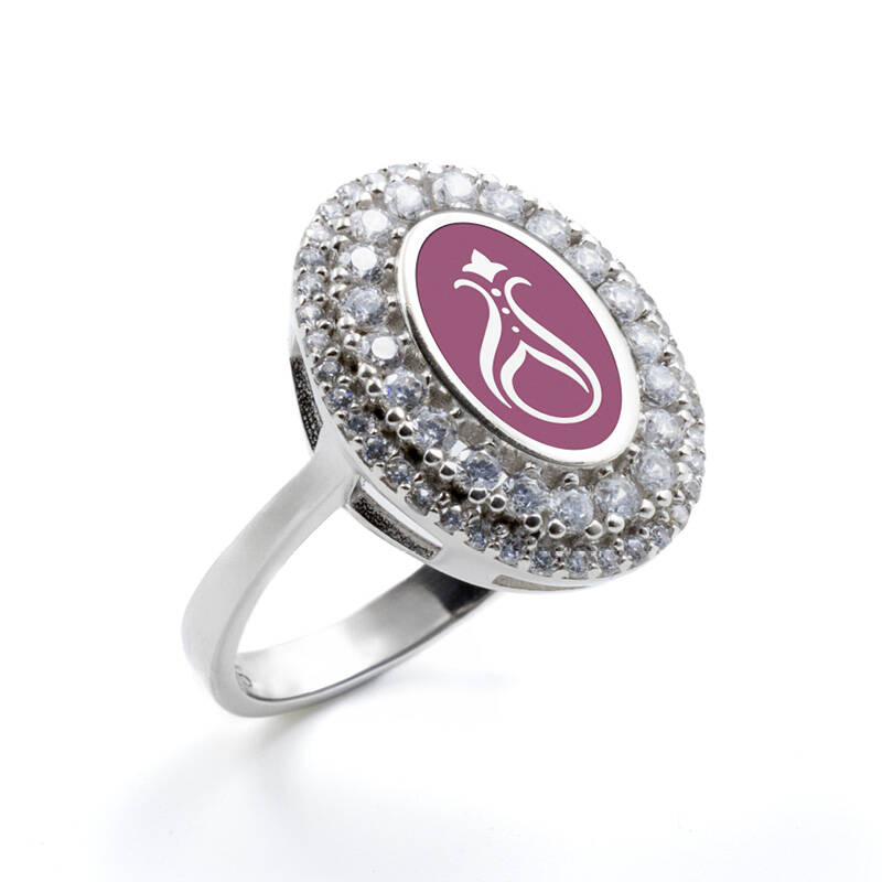 925 Ayar Zirkon Taşlı Kadın Gümüş Yüzük - Serhendi Logolu - Gülistan Yüzük M1 Pembe - 1