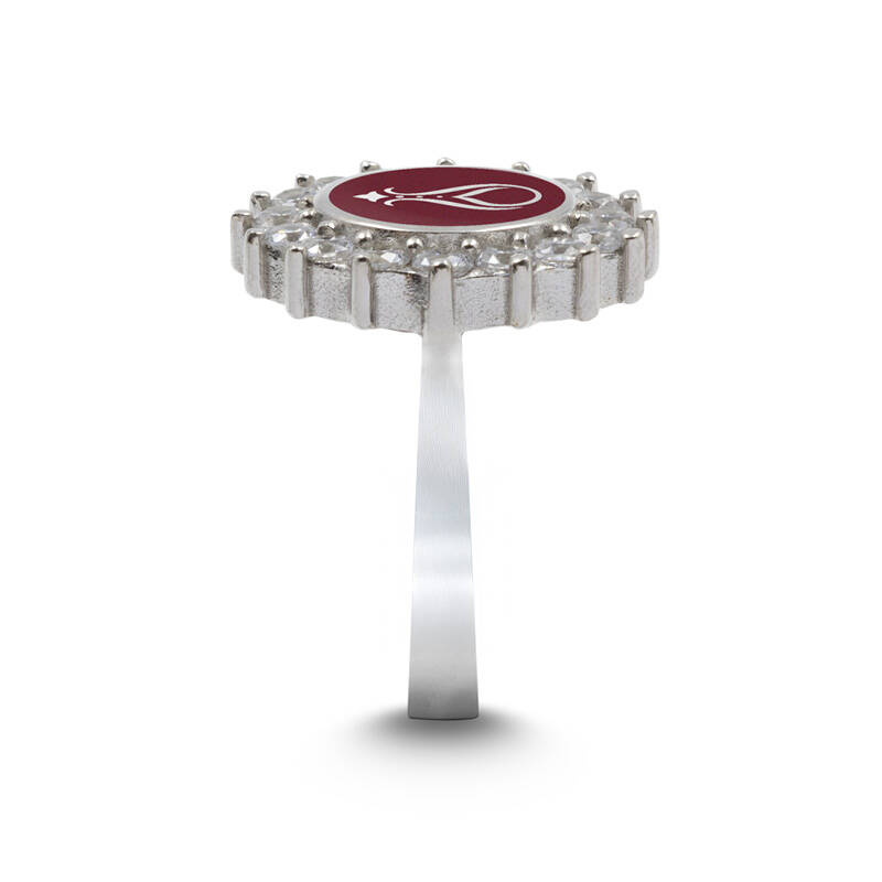 925 Ayar Zirkon Taşlı Kadın Gümüş Yüzük - Serhendi Logolu - Gülistan Yüzük M2 Kırmızı - 2