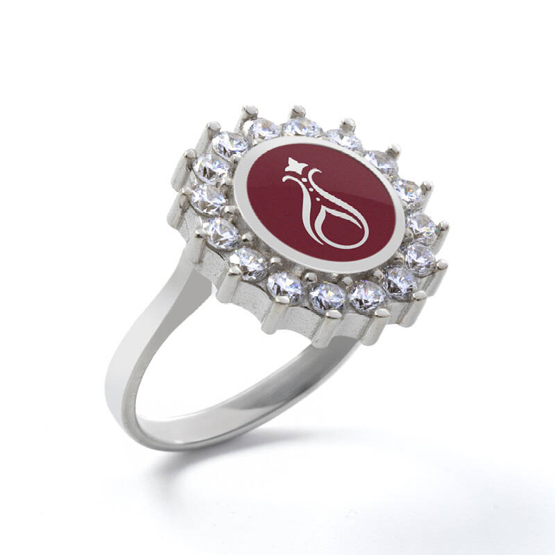 925 Ayar Zirkon Taşlı Kadın Gümüş Yüzük - Serhendi Logolu - Gülistan Yüzük M2 Kırmızı - 1