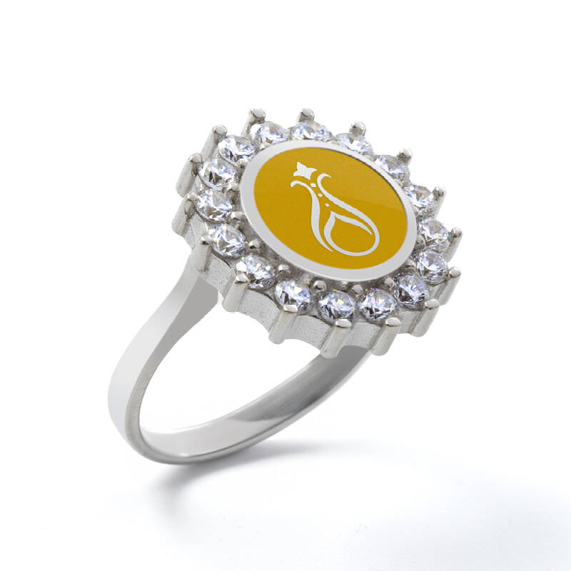 925 Ayar Zirkon Taşlı Kadın Gümüş Yüzük - Serhendi Logolu - Gülistan Yüzük M2 Sarı - 1