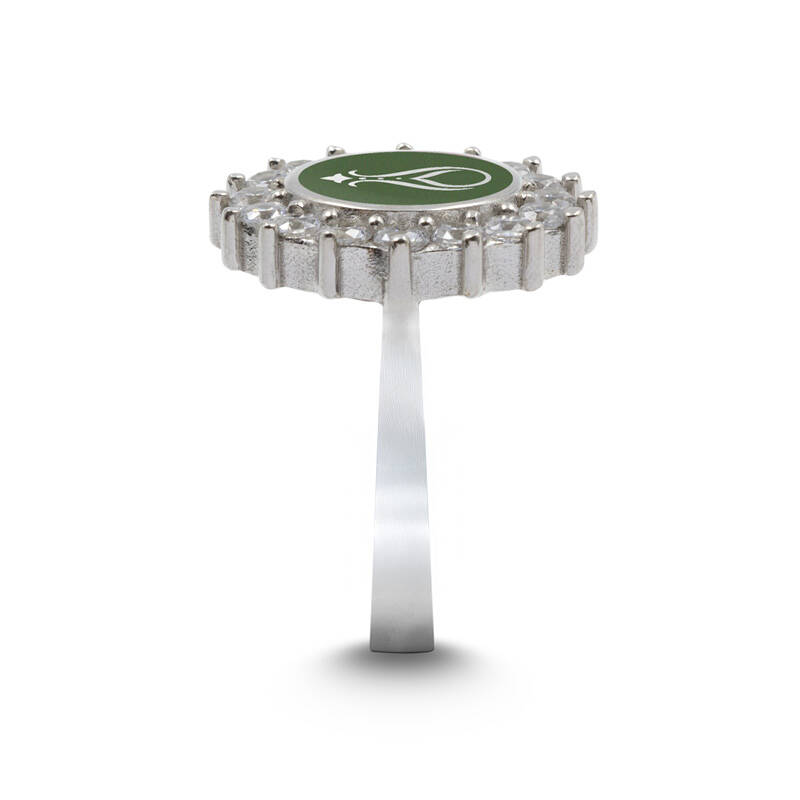 925 Ayar Zirkon Taşlı Kadın Gümüş Yüzük - Serhendi Logolu - Gülistan Yüzük M2 Yeşil - 2