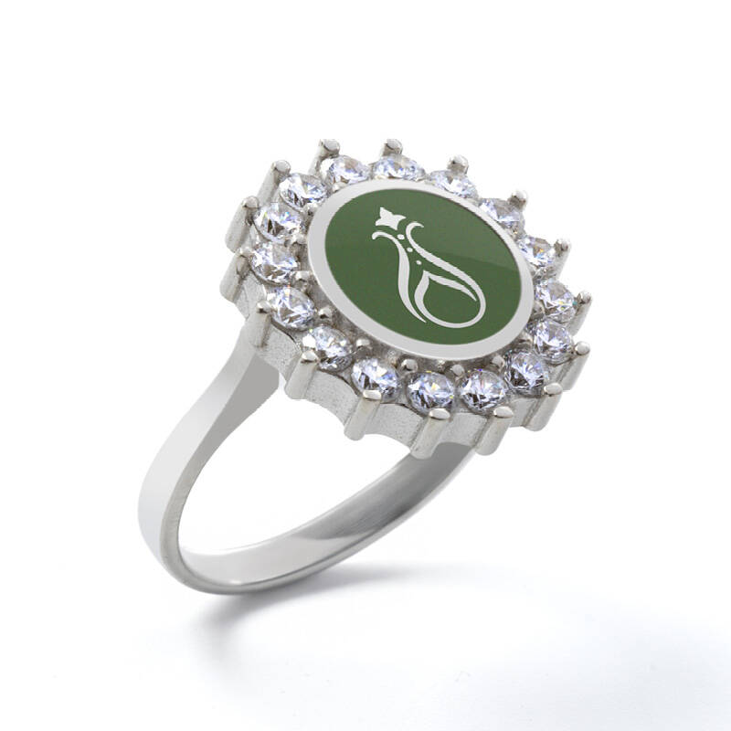 925 Ayar Zirkon Taşlı Kadın Gümüş Yüzük - Serhendi Logolu - Gülistan Yüzük M2 Yeşil - 1