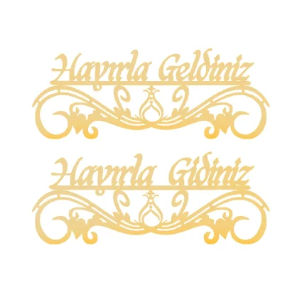 Hayırla Geldiniz ve Hayırla Gidiniz Kapı Süsü - 25x10 Serhendi Logolu, Altın Pleksi Sticker Etiket M11 - 3