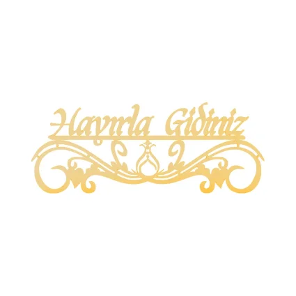 Hayırla Geldiniz ve Hayırla Gidiniz Kapı Süsü - 25x10 Serhendi Logolu, Altın Pleksi Sticker Etiket M11 - 5