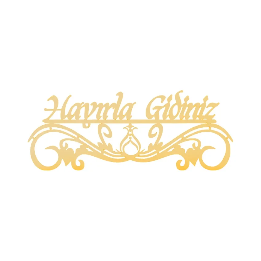 Hayırla Geldiniz ve Hayırla Gidiniz Kapı Süsü - 25x10 Serhendi Logolu, Altın Pleksi Sticker Etiket M11 - 5