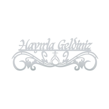 Hayırla Geldiniz ve Hayırla Gidiniz Kapı Süsü - 25x10 Serhendi Logolu, Gümüş Pleksi Sticker Etiket M12 - 3