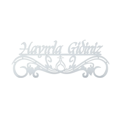 Hayırla Geldiniz ve Hayırla Gidiniz Kapı Süsü - 25x10 Serhendi Logolu, Gümüş Pleksi Sticker Etiket M12 - 4