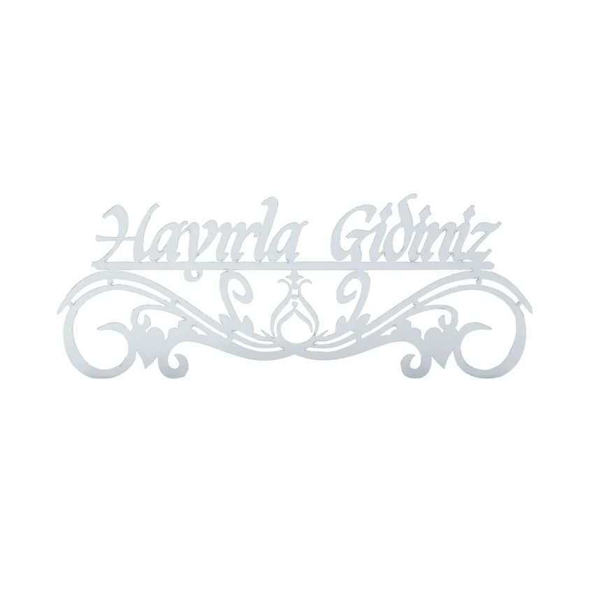 Hayırla Geldiniz ve Hayırla Gidiniz Kapı Süsü - 25x10 Serhendi Logolu, Gümüş Pleksi Sticker Etiket M12 - 4