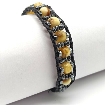 Hematit Taşı Kehribar Damla Bileklik Siyah Taşlı KHD1 