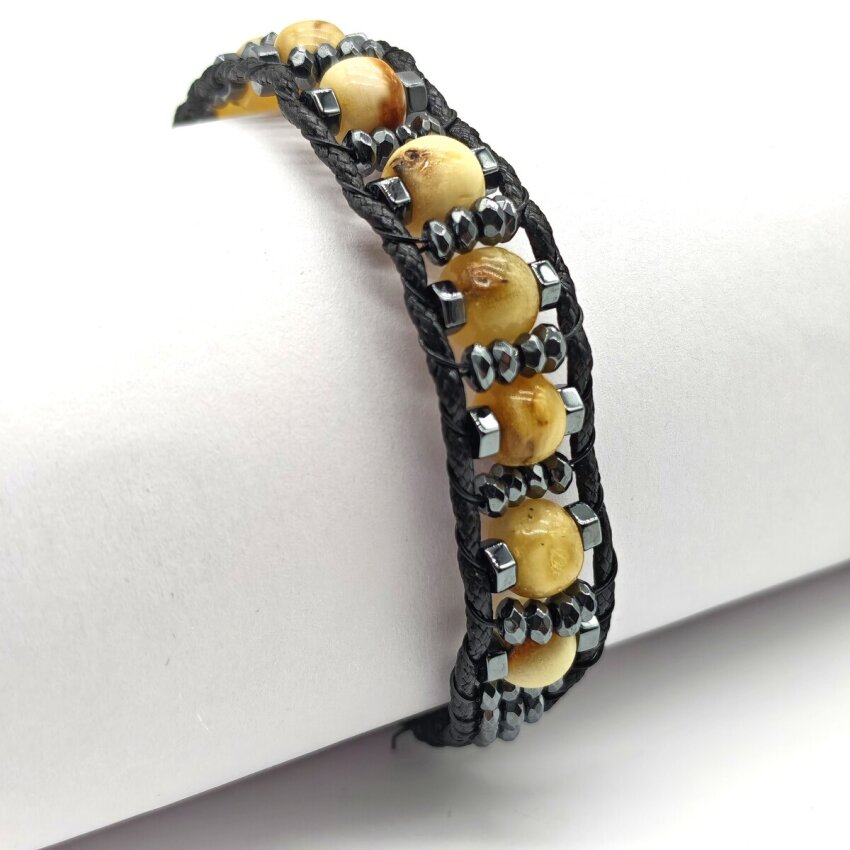 Hematit Taşı Kehribar Damla Bileklik Siyah Taşlı KHD1 - 1