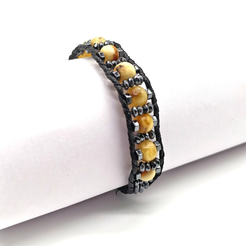 Hematit Taşı Kehribar Damla Bileklik Siyah Taşlı KHD1 - 2