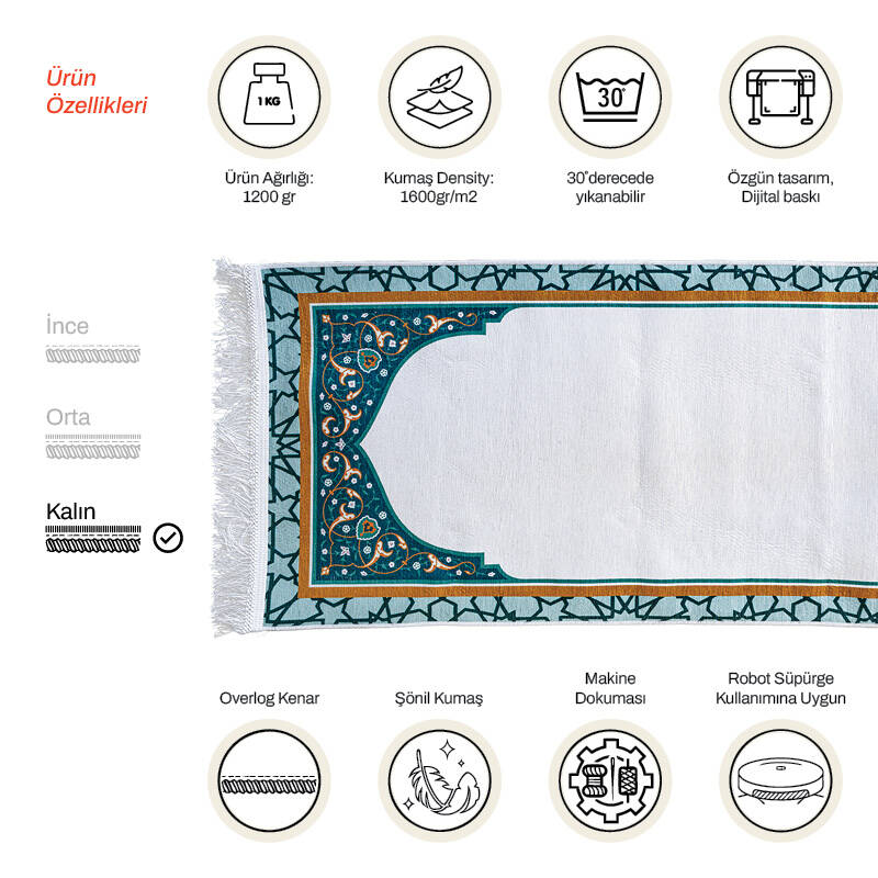 Şönil Seccade Kalın 1200 Gr 61x123 cm Huzur M1 - 1