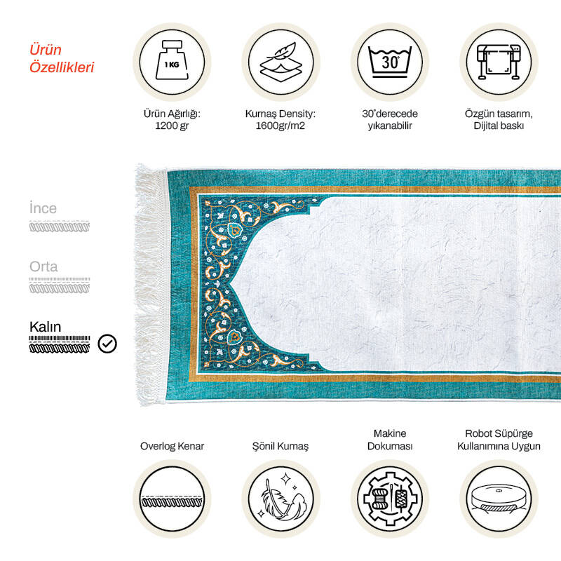 Şönil Seccade Kalın 1200 Gr 61x123 cm Huzur M10 - 1