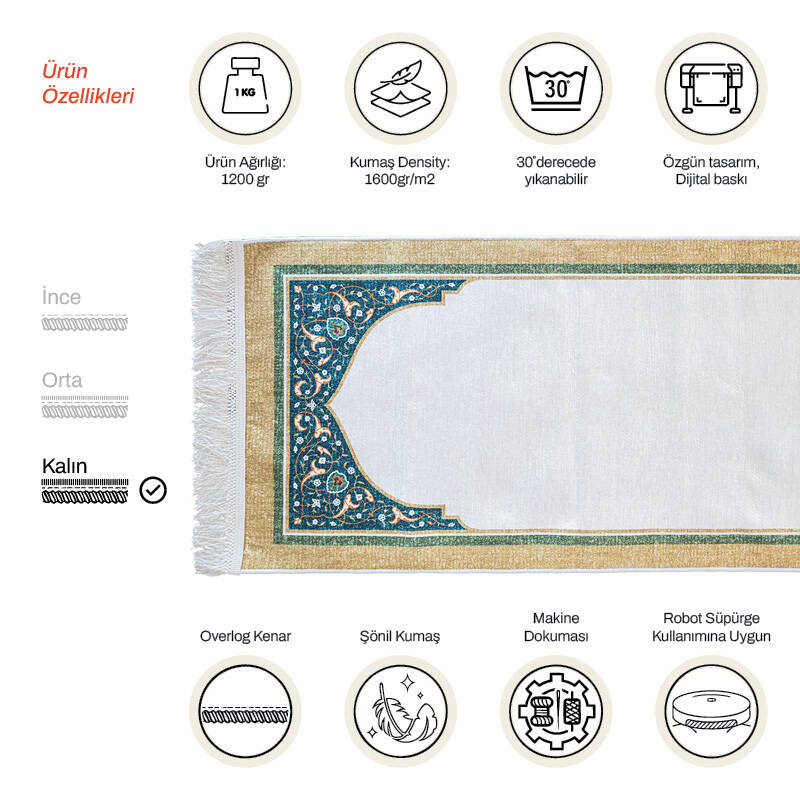 Şönil Seccade Kalın 1200 Gr 61x123 cm Huzur M3 - 1