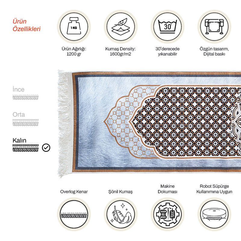 Şönil Seccade Kalın 1200 Gr 61x123 cm Huzur M4 - 1