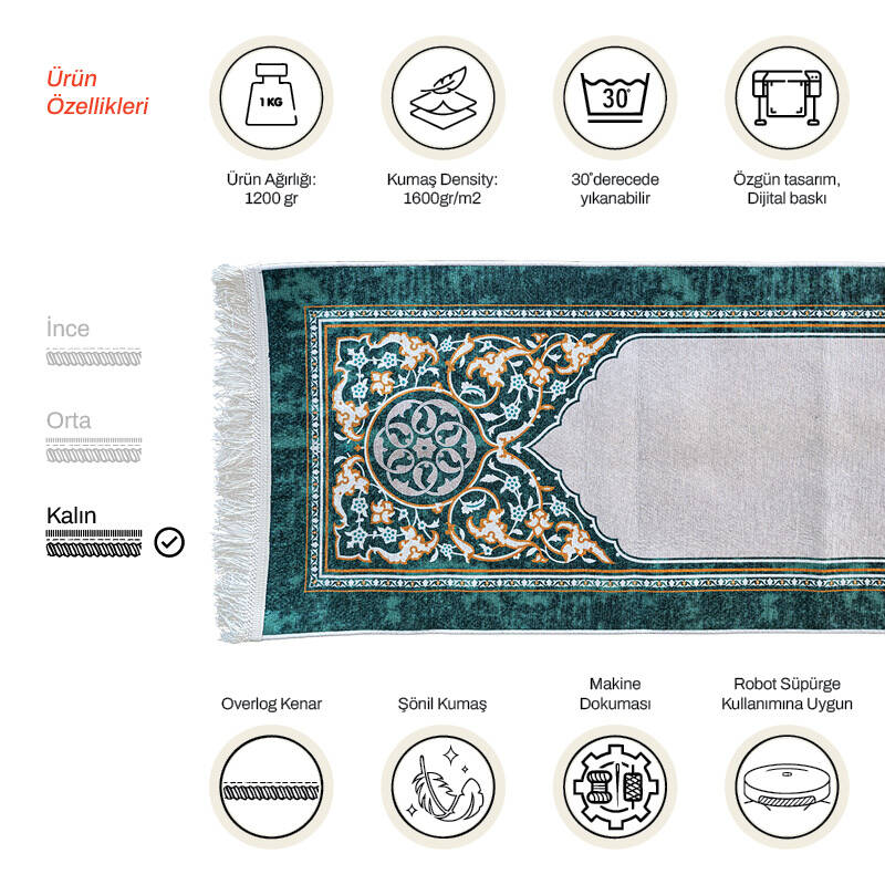 Şönil Seccade Kalın 1200 Gr 61x123 cm Huzur M5 - 1