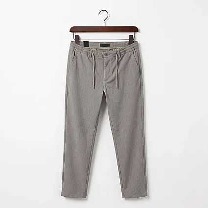 Jogger Likralı Pamuklu Pantolon Lastikli İpli Cepli Gri Melanj