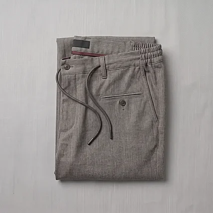 Jogger Likralı Pamuklu Pantolon Lastikli İpli Cepli Gri Melanj - 3