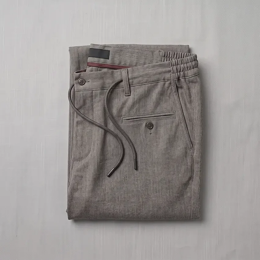 Jogger Likralı Pamuklu Pantolon Lastikli İpli Cepli Gri Melanj - 3