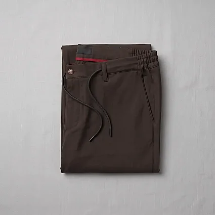 Jogger Likralı Pamuklu Pantolon Lastikli İpli Cepli Kahverengi - 3