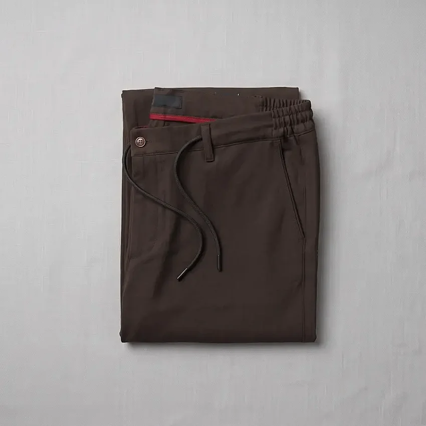 Jogger Likralı Pamuklu Pantolon Lastikli İpli Cepli Kahverengi - 3