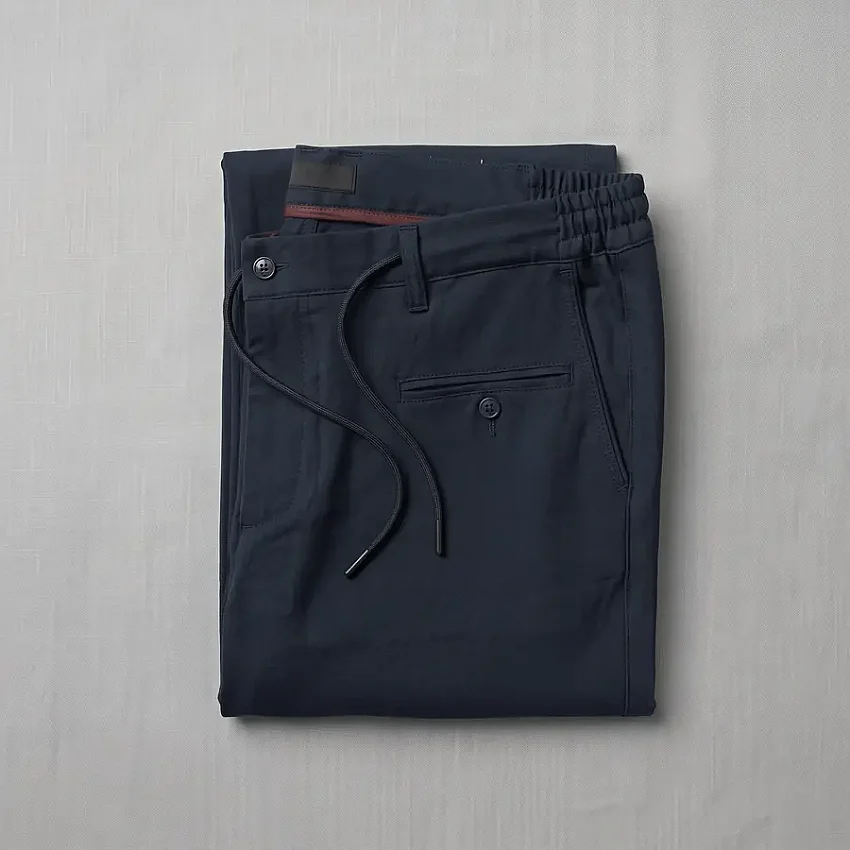 Jogger Likralı Pamuklu Pantolon Lastikli İpli Cepli Koyu Lacivert - 3
