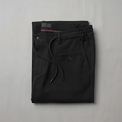 Jogger Likralı Pamuklu Pantolon Lastikli İpli Cepli Siyah - 3