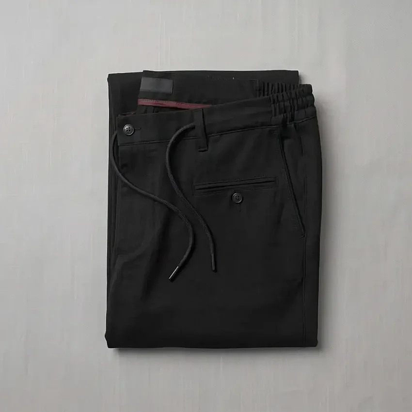 Jogger Likralı Pamuklu Pantolon Lastikli İpli Cepli Siyah - 3