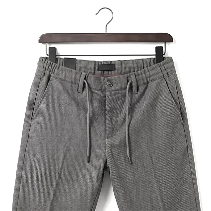 Jogger Pamuklu Pantolon Lastikli İpli Cepli Fitilli Gri - 3