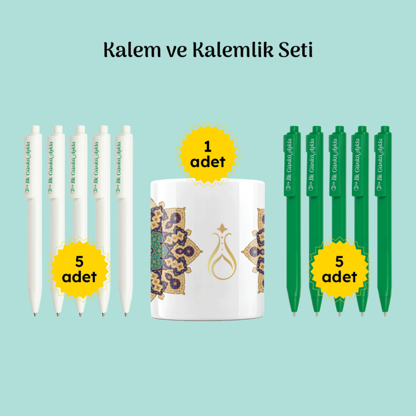 Kalemlik ve Kalem Seti 10 lu İlk Günkü Aşkla Serhendi Logolu M2 - 1