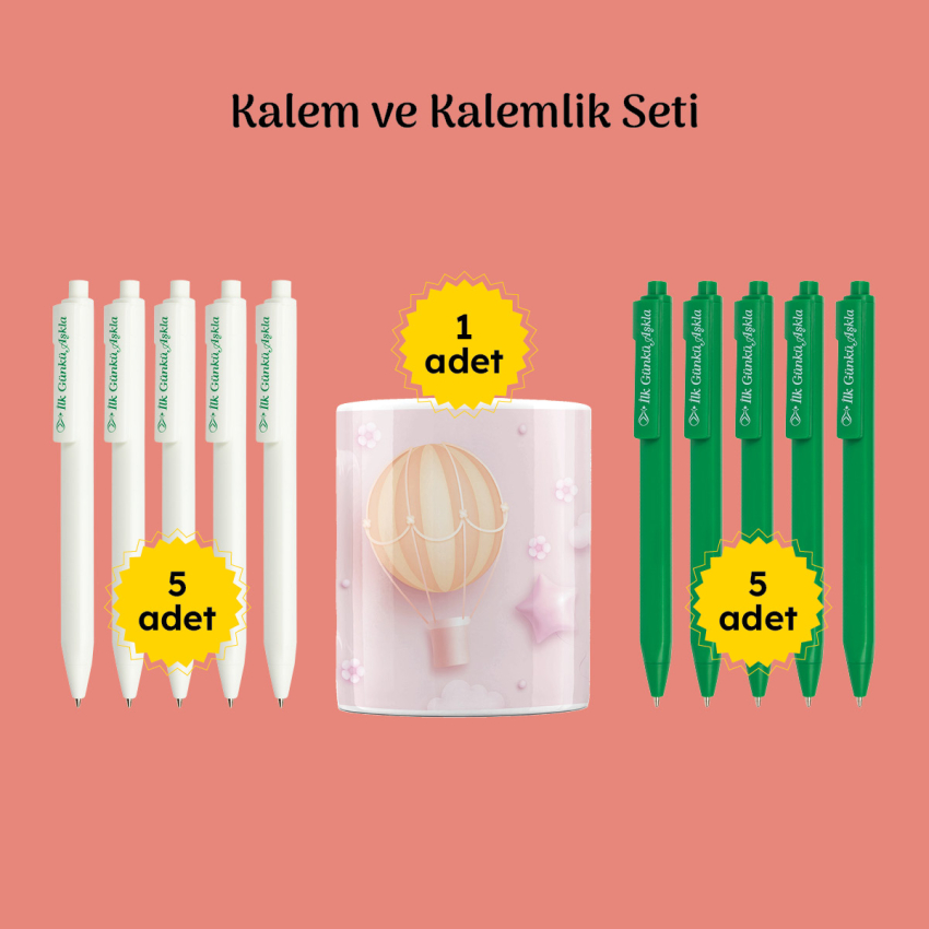 Kalemlik ve Kalem Seti 10 lu İlk Günkü Aşkla Serhendi Logolu M4 - 1