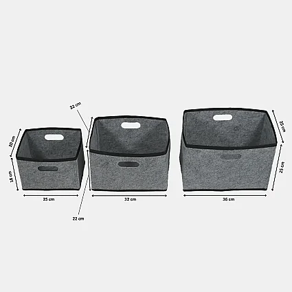 Keçe Çok Amaçlı Raf Düzenleyici 3'lü Set Mini Midi Maxi Gri (1)