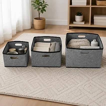 Keçe Çok Amaçlı Raf Düzenleyici 3'lü Set Mini Midi Maxi Gri