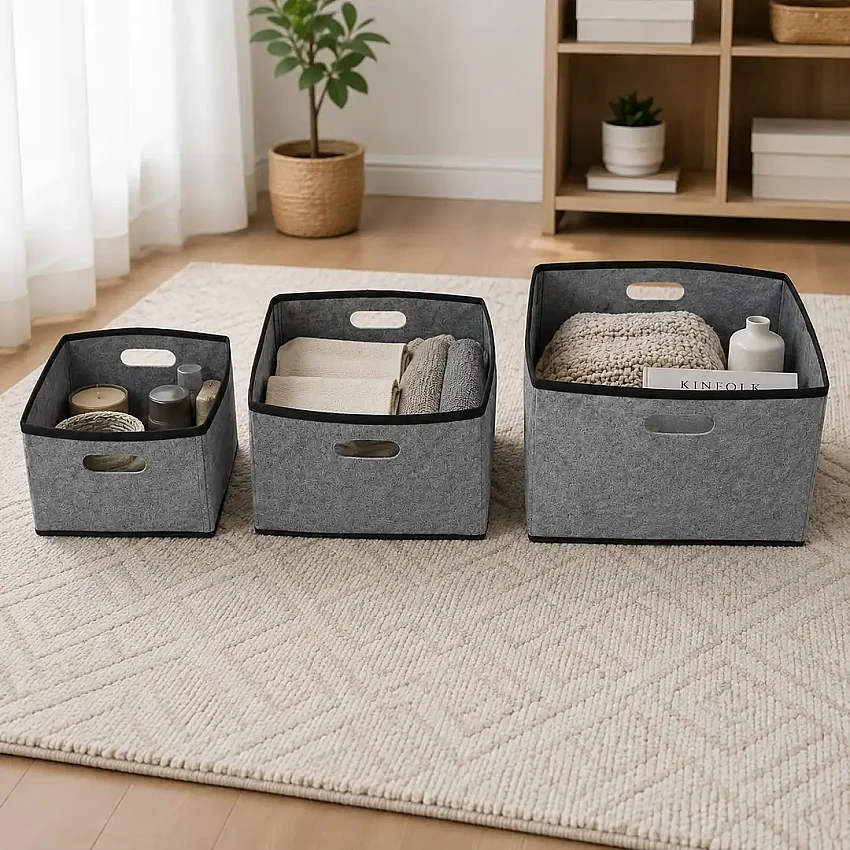 Keçe Çok Amaçlı Raf Düzenleyici 3'lü Set Mini Midi Maxi Gri - 1