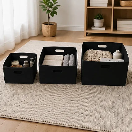 Keçe Çok Amaçlı Raf Düzenleyici 3'lü Set Mini Midi Maxi Siyah