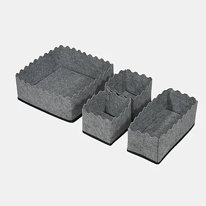 Keçe Retro Çekmece Düzenleyici 4'lü Set Gri - 3