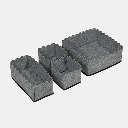 Keçe Retro Çekmece Düzenleyici 4'lü Set Gri - 5