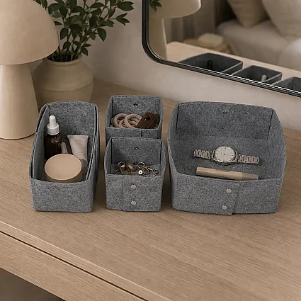 Keçe Zımbalı Çekmece Düzenleyici 4'lü Set Gri