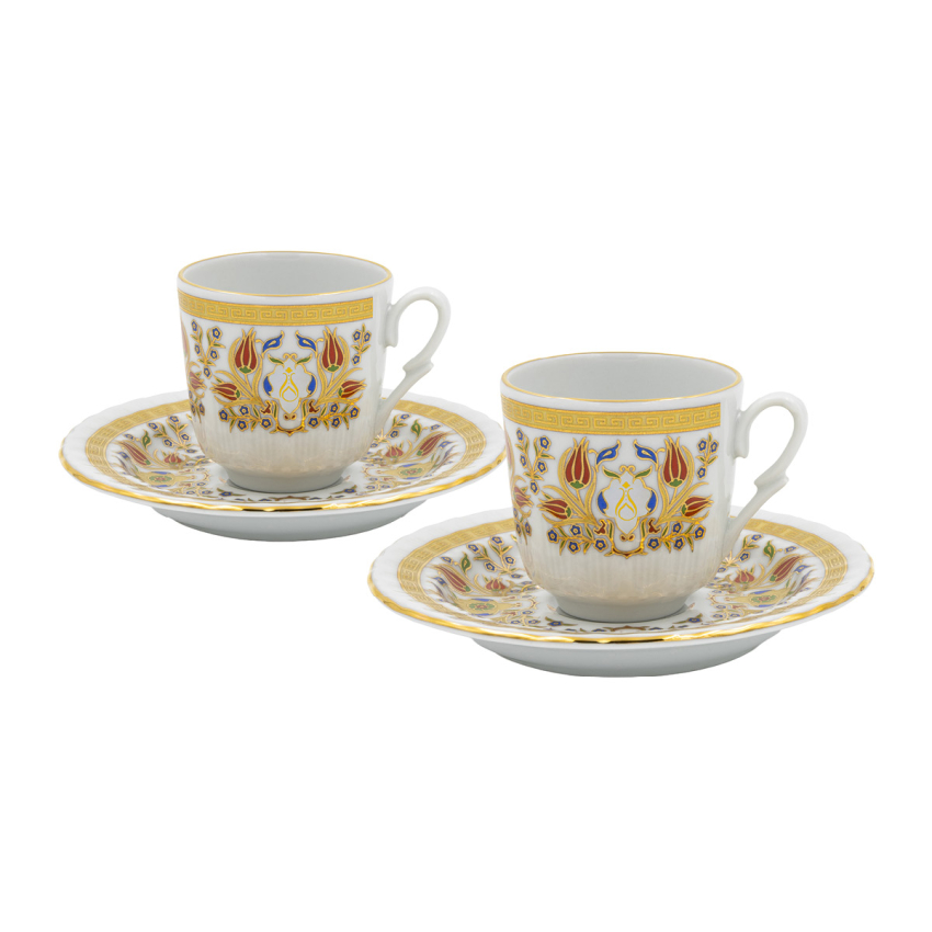 2 Kişilik 4 Parça Porselen Kahve Fincan Takımı - Kadife Kutulu Lale 4 M1 - 3