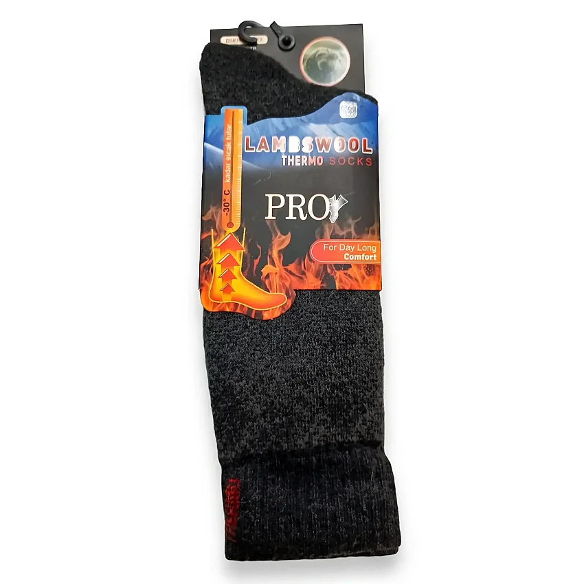 Lambswool Thermo Dikişsiz Havlu Çorap 13905 Düz Siyah - 1