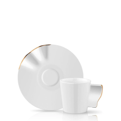 Lüks Kalite Beyaz Porselen 6 Kişilik 12 Parça Kahve Fincan Takımı, Kaffa Özel Koleksiyon Altın Yaldız - 4
