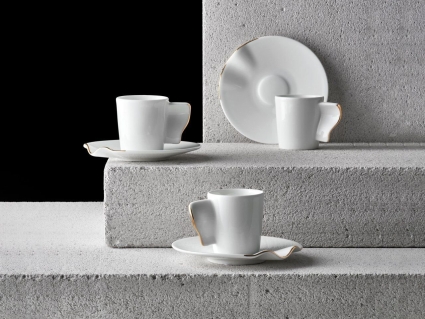 Lüks Kalite Beyaz Porselen 6 Kişilik 12 Parça Kahve Fincan Takımı, Kaffa Özel Koleksiyon Altın Yaldız - 8