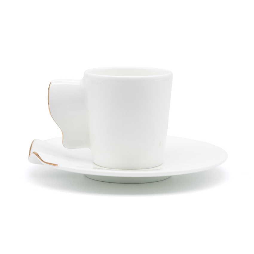 Lüks Kalite Beyaz Porselen 6 Kişilik 12 Parça Kahve Fincan Takımı, Kaffa Özel Koleksiyon Altın Yaldız - 3