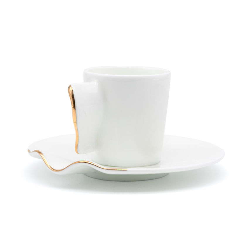 Lüks Kalite Beyaz Porselen 6 Kişilik 12 Parça Kahve Fincan Takımı, Kaffa Özel Koleksiyon Altın Yaldız - 1