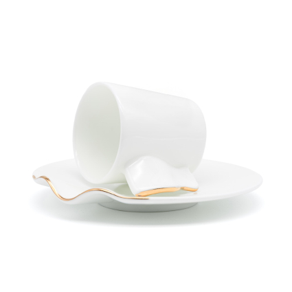 Lüks Kalite Beyaz Porselen 6 Kişilik 12 Parça Kahve Fincan Takımı, Kaffa Özel Koleksiyon Altın Yaldız - Logosuz Ürünler (1)