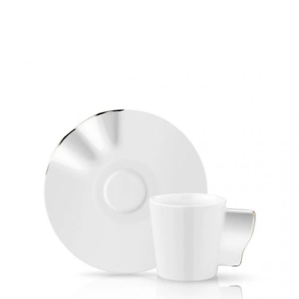 Lüks Kalite Beyaz Porselen 6 Kişilik 12 Parça Kahve Fincan Takımı, Kaffa Özel Koleksiyon Platin Yaldız - 3