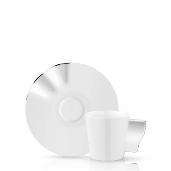 Lüks Kalite Beyaz Porselen 6 Kişilik 12 Parça Kahve Fincan Takımı, Kaffa Özel Koleksiyon Platin Yaldız - 3