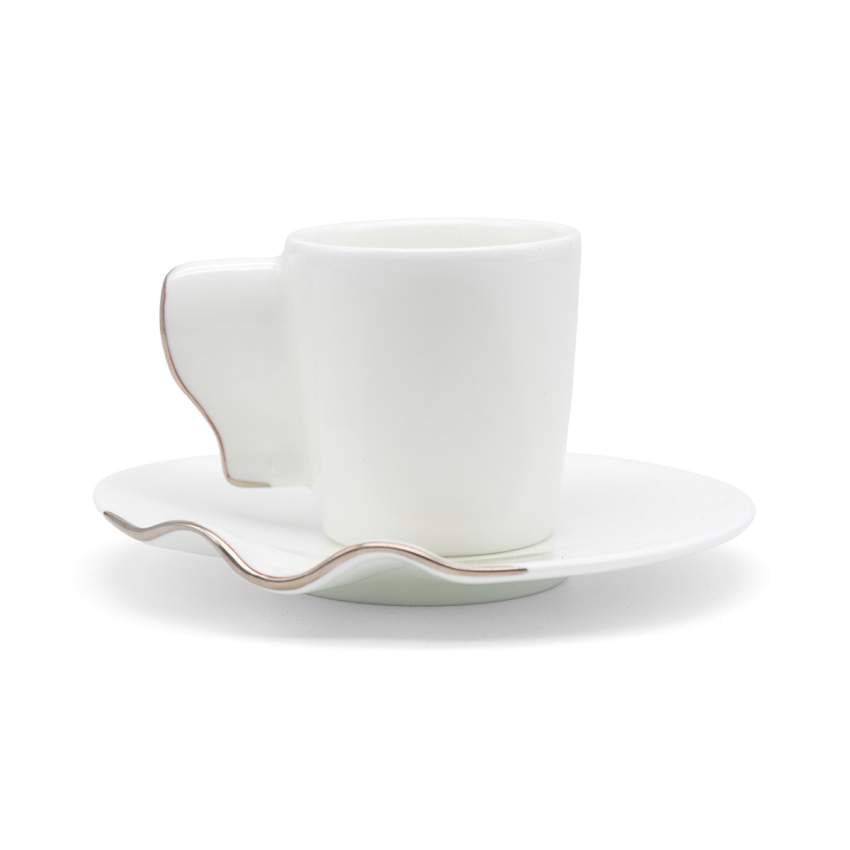 Lüks Kalite Beyaz Porselen 6 Kişilik 12 Parça Kahve Fincan Takımı, Kaffa Özel Koleksiyon Platin Yaldız - 1